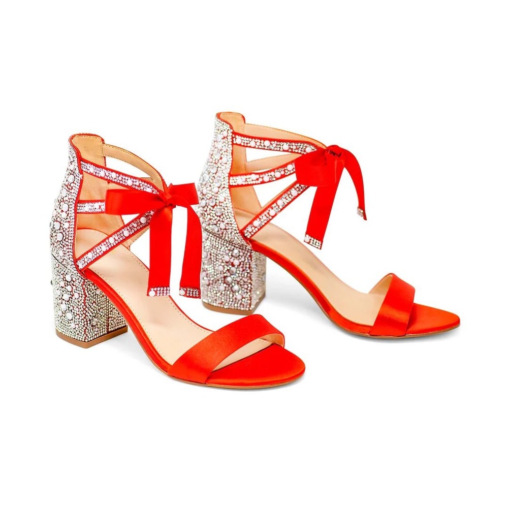 New Kate Whitecomb Lola red wedding prom holiday shoes high heel sandal bow 7‎